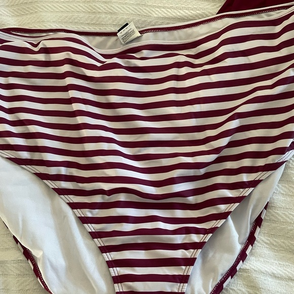 BloomChic Burgundy and White Striped Swim Dress - Picture 6 of 9